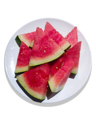 Watermelon slices in triangular shape, close up view. Can be used for food menu photos.