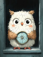 Cute Owl Holding a Compass