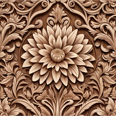 Beautifully crafted wooden decor piece showcasing a central flower surrounded by elaborate foliage.