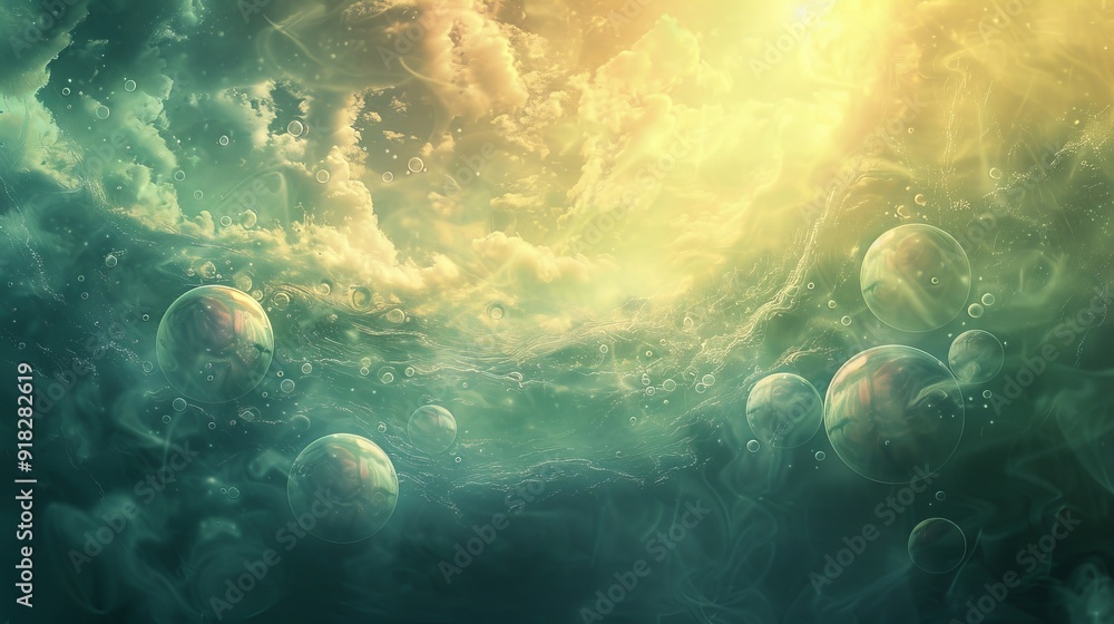 Poster a dreamy abstract scene with floating orbs and wisps