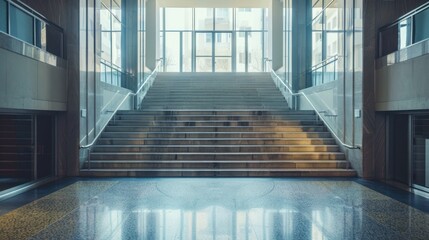 Fototapeta premium Main entrance of a prestigious university building with a wide staircase.