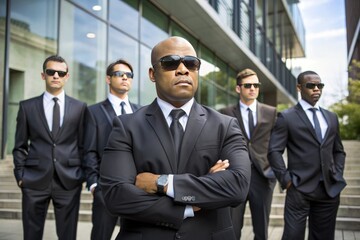 Fototapeta premium A group of men in suits and sunglasses stand together