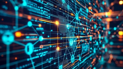 Fototapeta premium Hybrid work technology teams A digital network map on a monitor