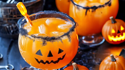 Halloween-Themed Pumpkin Punch with Festive Decorations
