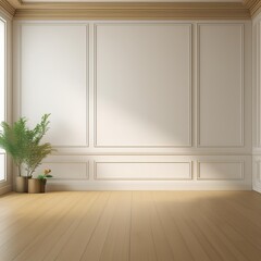 Empty room with White wall background old wooden floor, Living room - 3D Rendering