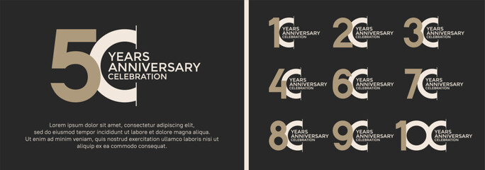 anniversary logo style set with brown color can be use for celebration moment