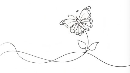 Continuous Line Drawing of a Butterfly on a Flower