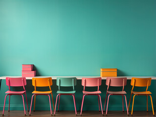 Obraz premium Eyecatching Yellow chairs and table, back to school concept