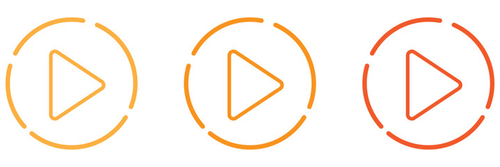 Play button icon set. Start audio or video action symbol. Vector illustration. Editable stroke.