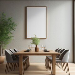 Fototapeta premium Mock up frame in hipster interior background. 3D illustrating.