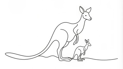 Continuous Line Drawing of Kangaroo with Baby