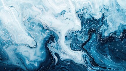 Obraz premium Sophisticated wall color showcasing a blue marble ombre with silver accents and a fluid ink gradient.