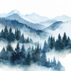 Fototapeta premium Misty Mountain Landscape with Evergreen Forest
