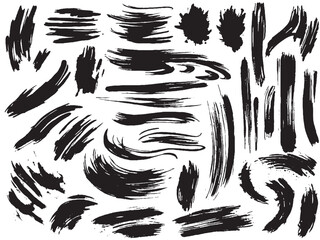 Vector illustration set featuring isolated grunge traces and banners, designed with black paint brush ink for background text