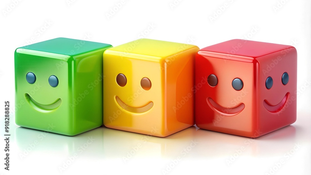 Poster 3d square emoticons for rating: vibrant gradient cubes generative ai