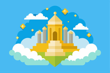 Golden Castle Amidst Clouds in a Blue Sky