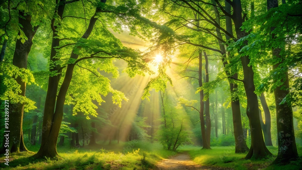 Poster whispers of the dawn in an emerald grove generative ai