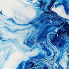 Abstract Swirling Blue and White Liquid Marble Painting