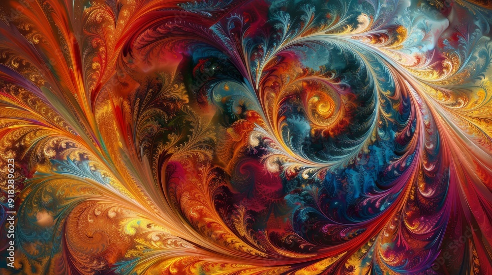 Poster colorful abstract fractal design with swirling patterns in vibrant hues
