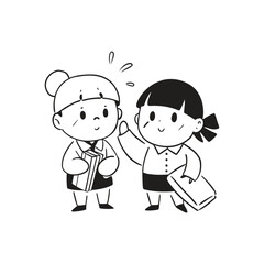 Happy cartoon family illustration shows a smiling boy and girl, vector art of loving people together