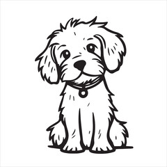 Dog coloring page outline illustration for kids on white background 