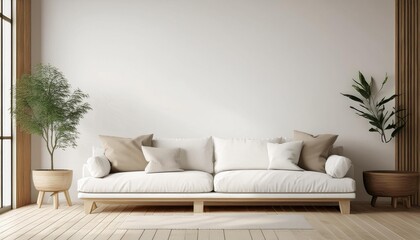 Naklejka premium White wall interior background, White wall mockup with white flute panel, Wooden floor, 3d illustration.