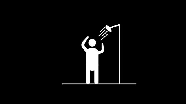 Animation video of shower icon with man.