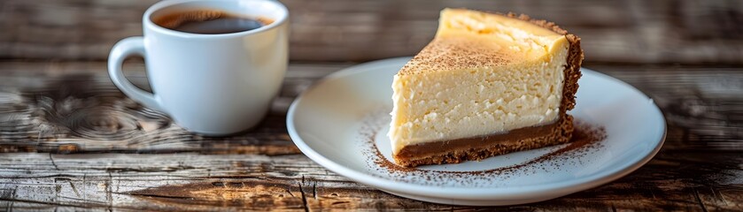 Cozy Coffee and Cheesecake Moment on Vintage Caf Table