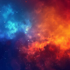 Naklejka premium A Cosmic Landscape of Blue and Orange Nebulae with Scattered Stars