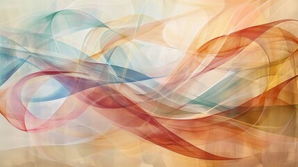 Abstract swirls of colorful ribbons flowing gracefully against a soft pastel background