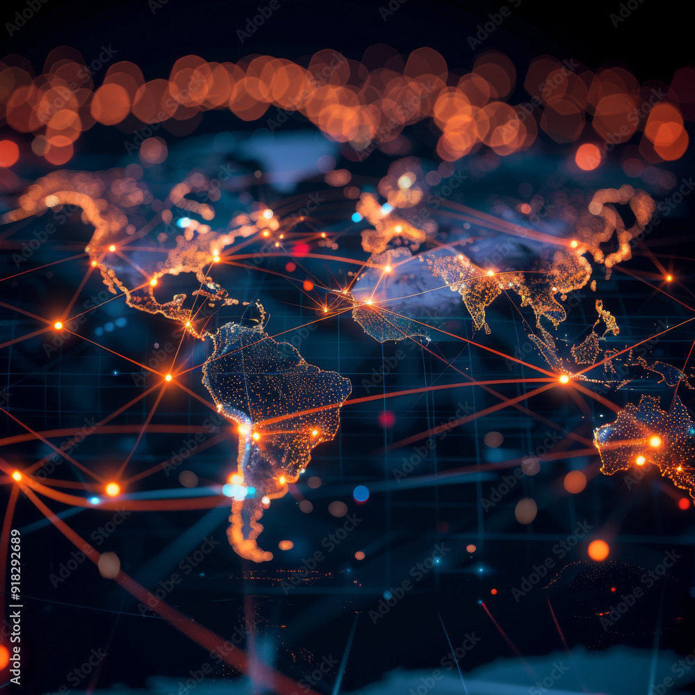 Poster a digital representation of the world with interconnected network lines