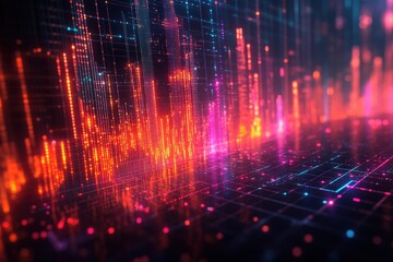 Fototapeta premium A vibrant digital landscape with glowing data visualizations in a futuristic style.