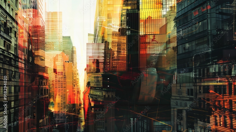 Poster abstract cityscape with a mix of old and new architecture