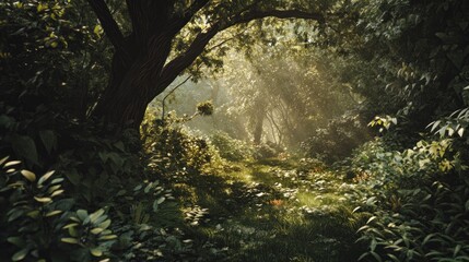 Sunlight Streaming Through a Dense Forest Canopy
