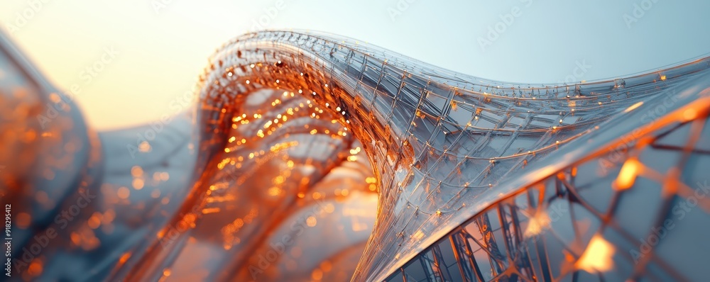 Poster abstract digital art of an interconnected network with glowing lights, representing futuristic and t