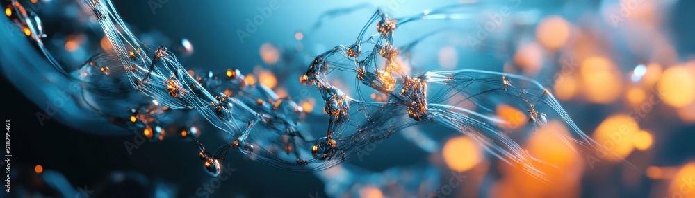 Poster abstract digital art with illuminated bokeh and flowing lines, creating a futuristic, ethereal atmos