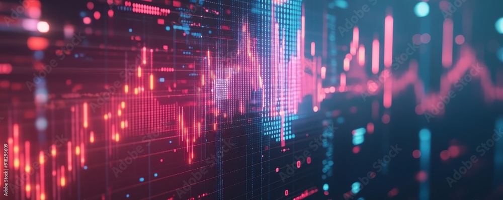 Poster abstract digital data visualization with glowing lines, graphs, and charts. technology and financial
