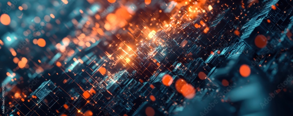Poster abstract digital technology background with glowing and sparkling lights, showcasing futuristic circ