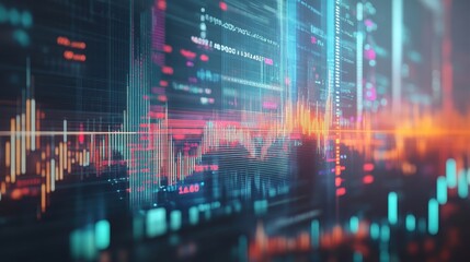 Abstract financial graph and data analysis concept with a colorful modern interface, representing market trends and business analytics.