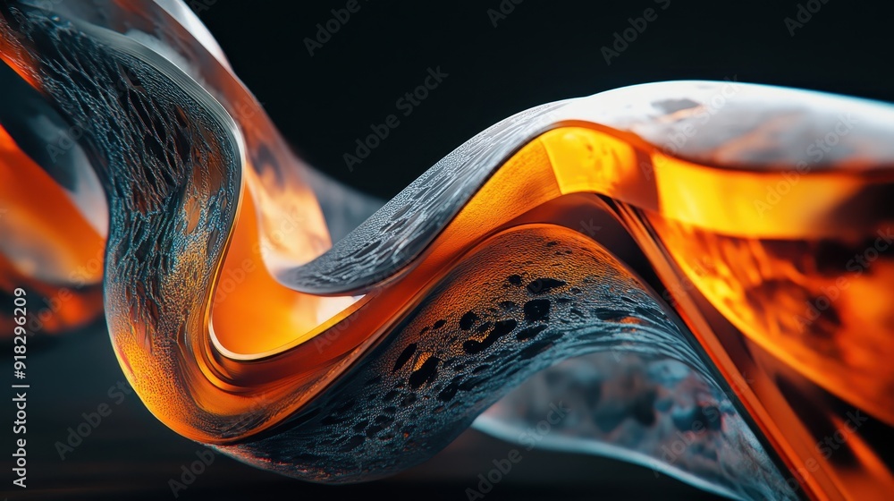 Poster abstract fluid art with vibrant orange and teal hues, representing movement and flow in a dynamic co