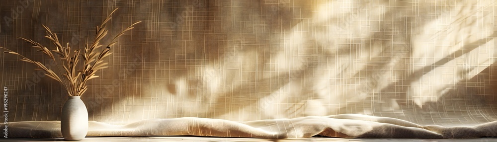 Aufkleber subdued beige canvas texture for neutral product display concept with copy space