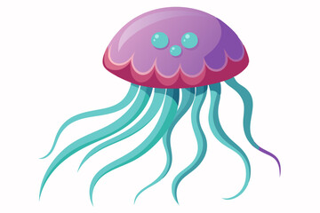 Cartoon Illustration of a Purple and Teal Jellyfish