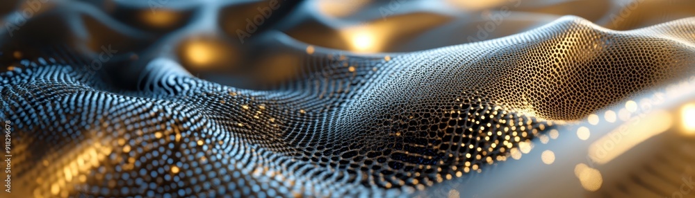 Poster abstract mesh wave in metallic hues with glowing elements. modern and futuristic vibe in this high-r