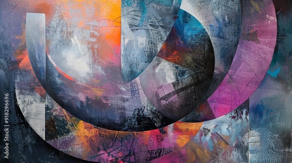 Poster abstract colorful design with circular shapes and blended textures in a modern artistic composition