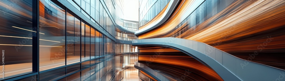 Poster abstract motion blur of modern architecture with dynamic lines and glass reflections creating a futu
