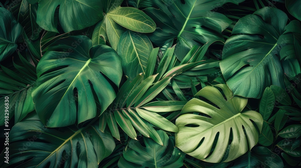 Canvas Prints Abstract texture of green tropical leaves as vintage wallpaper background.