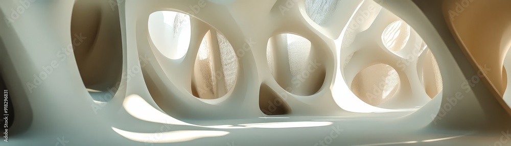 Poster Abstract organic structure with smooth curves and light reflections, creating a modern and futuristic design ambiance.