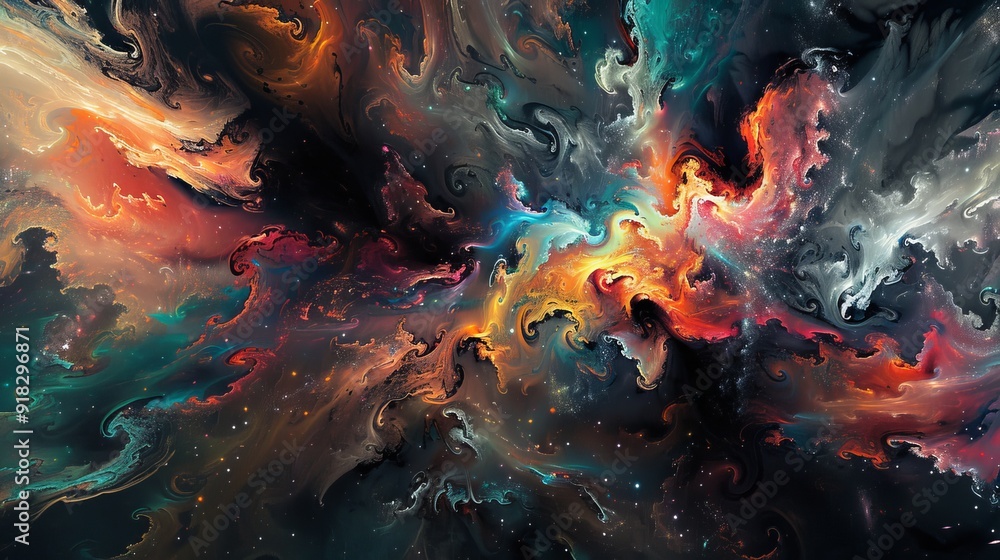 Poster abstract color explosion in swirling patterns showcasing vibrant hues and dynamic movement