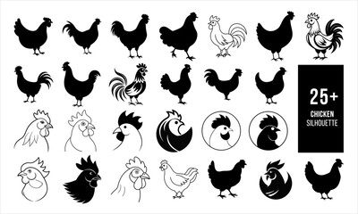 Bundle of chicken, rooster silhouette illustration