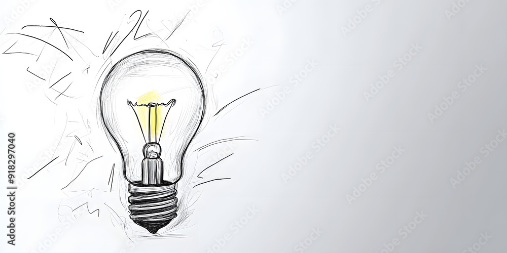 Poster abstract light bulb pencil sketch on white background with mock up place. idea and innovate concept.